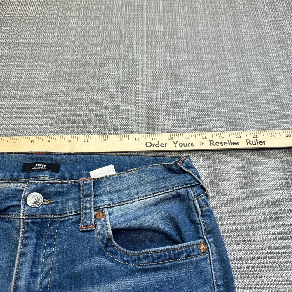 True Religion Rocco‎ Relaxed Skinny Jeans 33 x31 Blue Faded Whiskered Stretch